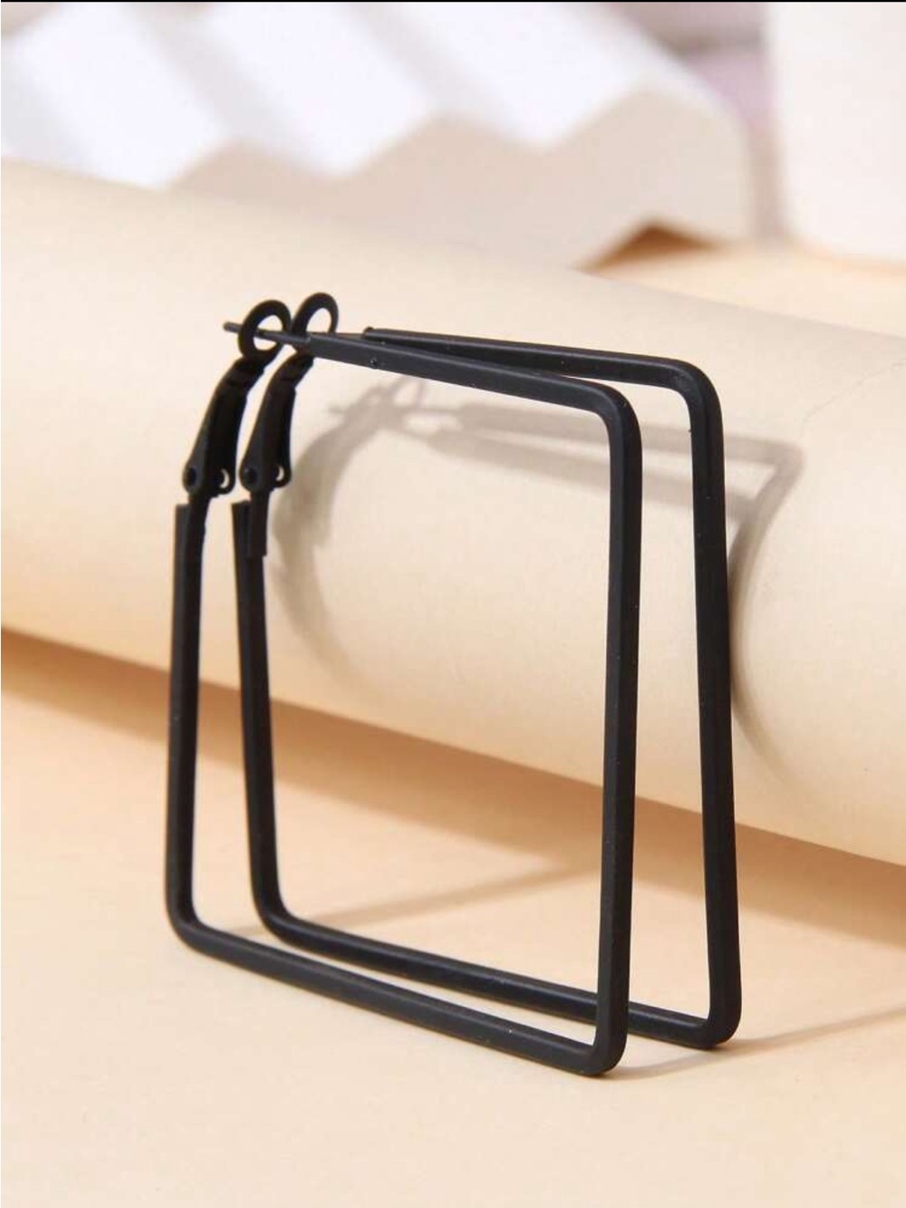 Minimalist Black Square Hoop Earrings - Women Accessories